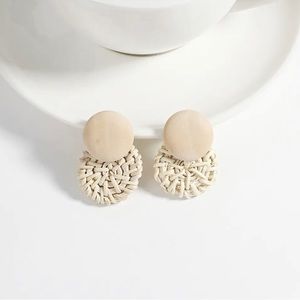 Rattain Weaved and Wooden Boho Earrings